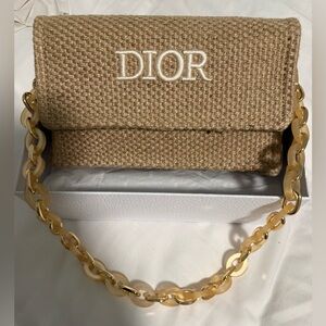 Dior NIB Brown Woven Clutch with gorgeous chain link strap! Incredible 😍
